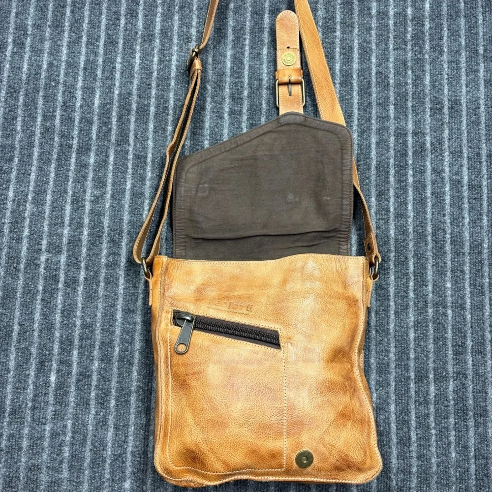 Bed Stu Tan Venice Leather Distressed Crossbody Messenger Bag